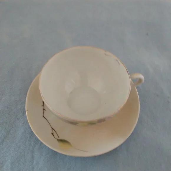 MID CENTURY MODERN JAPAN GREEN STAMP FLORAL TEA CUP SET JAPANESE BLOSSOMS - Picture 7 of 16